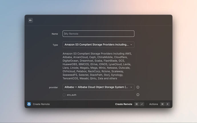 Create rclone remotes in Raycast