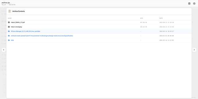 Preview inside the archive and exract button to top right